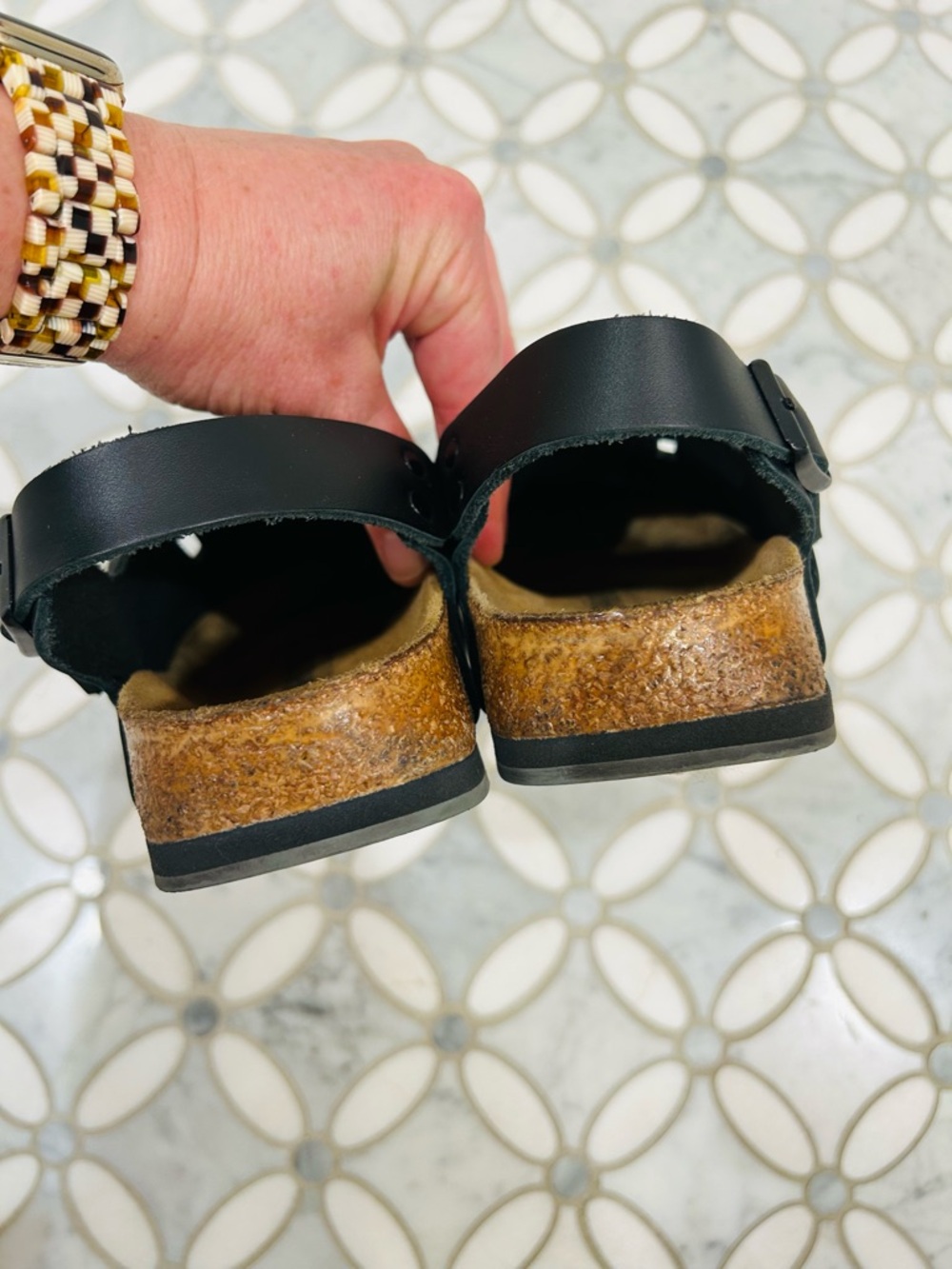 Birkenstock Tokio Super Grip Black Smooth Leather Slip-On Clog Sandals Strap 39 - Picture 5 of 13